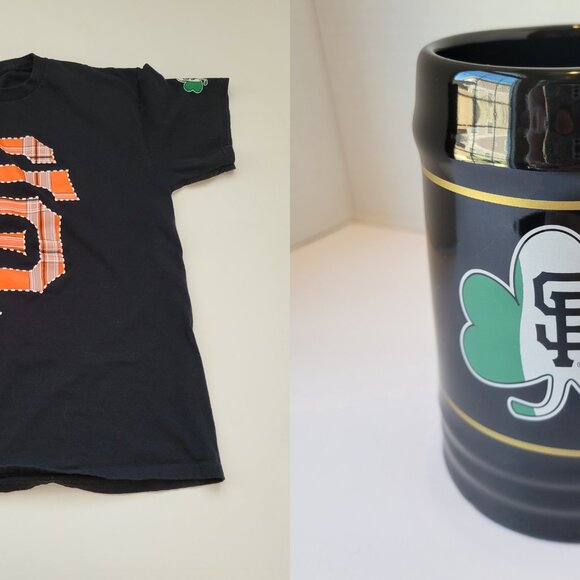 SF Giants Plaid Irish Clover T Shirt Size L Unisex and Irish Clover Mug Bundle - Picture 1 of 11
